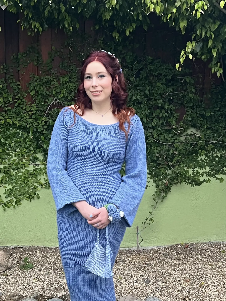 Wearing creativity: Cal L. '25 crocheted their own senior prom dress and accessories